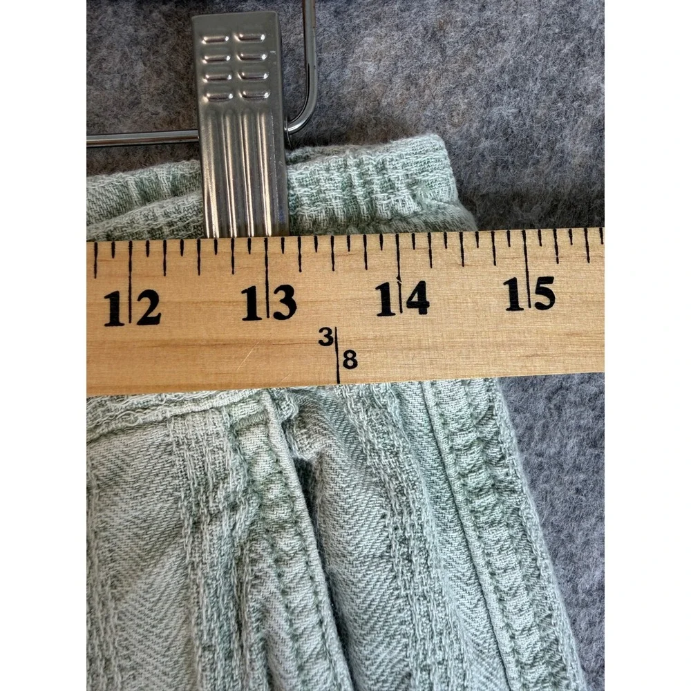 Zara Textured Cotton Wide Leg Pants Womens S Green Drawstring Pull On Coastal